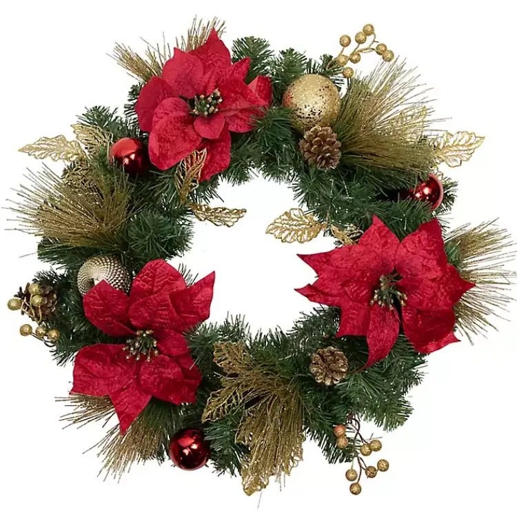 Christmas Wreaths>Kirklands Home Poinsettia and Ornament Wreath
