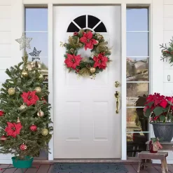 Christmas Wreaths>Kirklands Home Poinsettia and Ornament Wreath