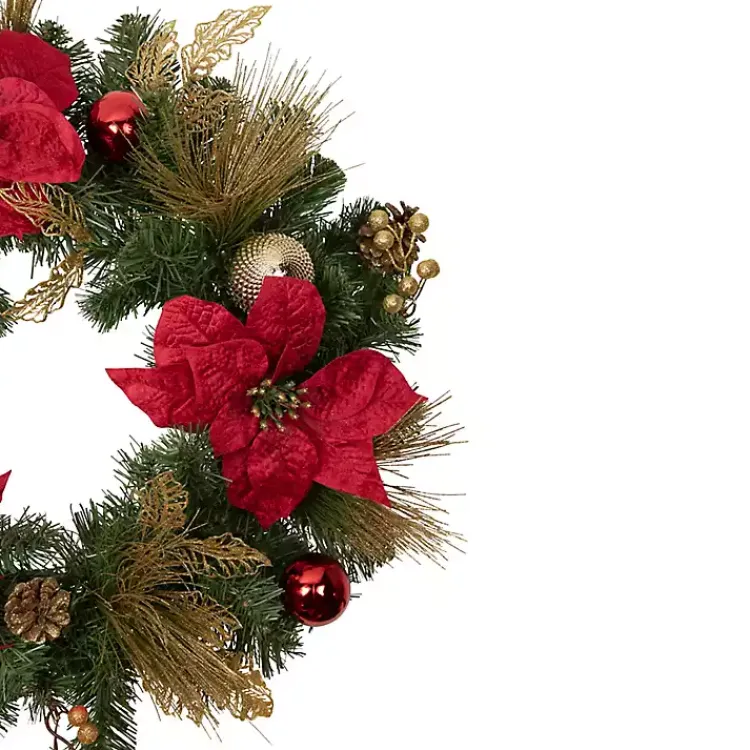 Christmas Wreaths>Kirklands Home Poinsettia and Ornament Wreath