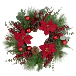 Christmas Wreaths>Kirklands Home Poinsettia and Red Berry Wreath