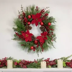 Christmas Wreaths>Kirklands Home Poinsettia and Red Berry Wreath
