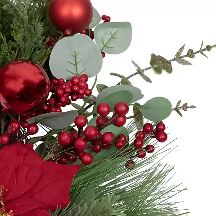 Christmas Wreaths>Kirklands Home Poinsettia and Red Berry Wreath