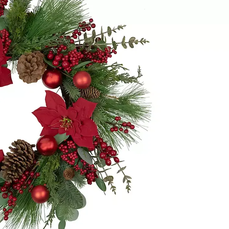 Christmas Wreaths>Kirklands Home Poinsettia and Red Berry Wreath