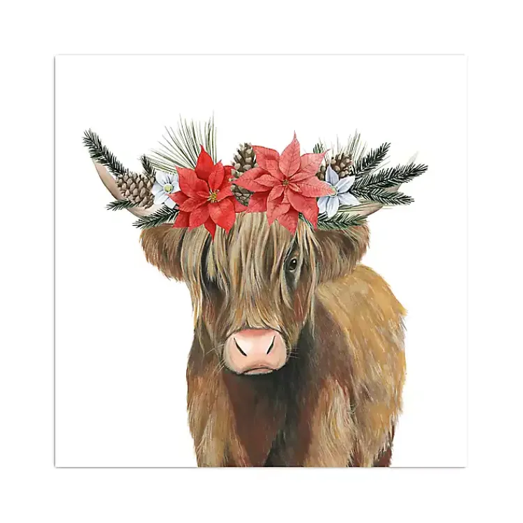 Christmas Art & Wall Decor>Kirklands Home Poinsettia Highland Cow Canvas Art Print