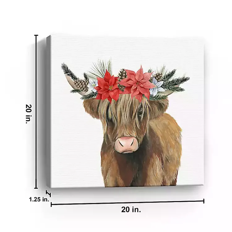 Christmas Art & Wall Decor>Kirklands Home Poinsettia Highland Cow Canvas Art Print
