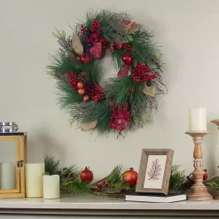 Fall>Kirklands Home Pomegranate Berry Burlap Harvest Wreath