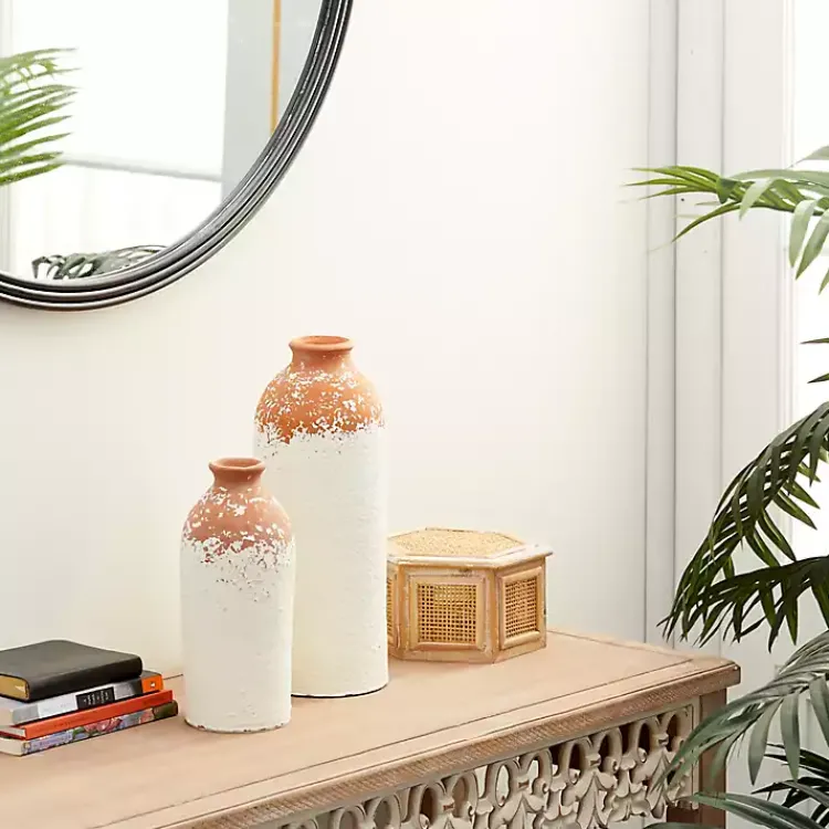 Vases>Kirklands Home Porcelain and Terracotta Textured Vases, Set of 2