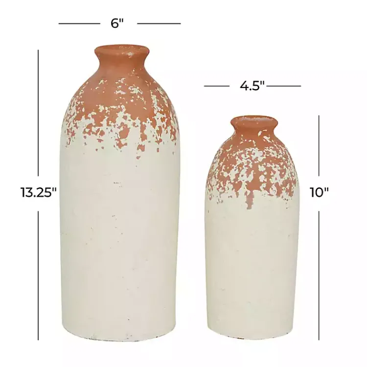 Vases>Kirklands Home Porcelain and Terracotta Textured Vases, Set of 2