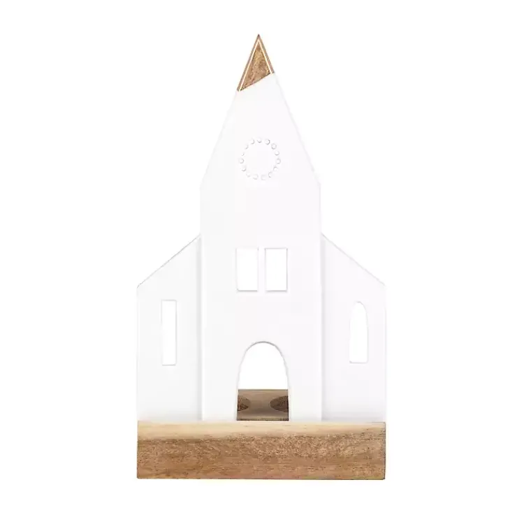 Candle Holders>Kirklands Home Porcelain and Wood Church Tealight Candle Holder