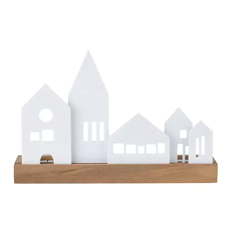 Candle Holders>Kirklands Home Porcelain and Wood City Tealight Candle Holder