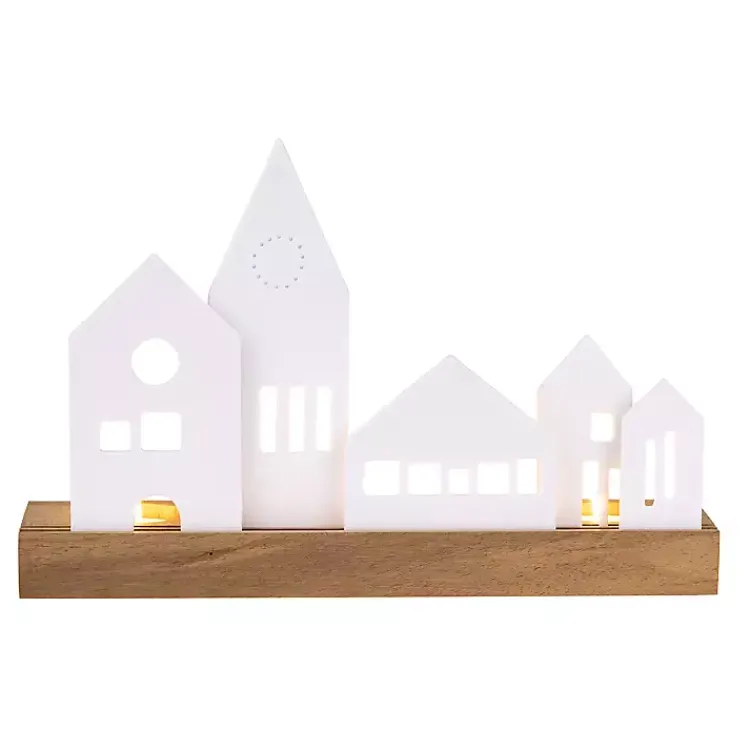 Candle Holders>Kirklands Home Porcelain and Wood City Tealight Candle Holder