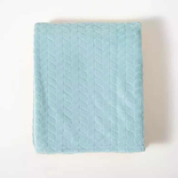 Blankets & Throws>Kirklands Home Powder Heavenly Herringbone Plush Throw Blue
