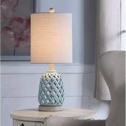 Kirklands Home Powder Blue Open Weave Ceramic Table Lamp Ivory Sale