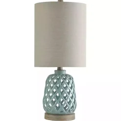 Kirklands Home Powder Blue Open Weave Ceramic Table Lamp Ivory Sale