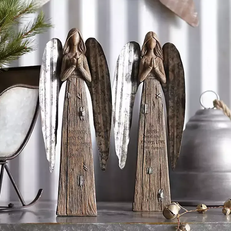 Christmas Decorations>Kirklands Home Praying Galvanized Angel Figurines, Set of 2 Brown