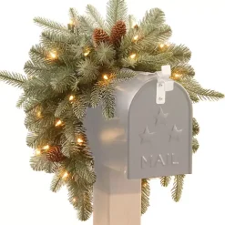 Christmas Arrangements & Garland>Kirklands Home Pre-Lit Arctic Spruce and Pine Cones Mailbox Swag Green