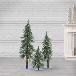 Christmas Trees>Kirklands Home Pre-Lit Assorted Alpine Christmas Trees, Set of 3