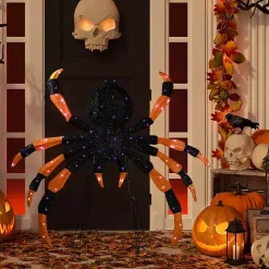 Halloween>Kirklands Home Pre-Lit Black and Orange Outdoor Spider Decoration