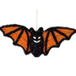Halloween>Kirklands Home Pre-Lit Black and Orange Outdoor Bat Decoration