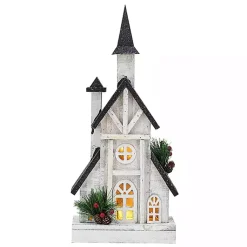 Christmas Decorations>Kirklands Home Pre-Lit Black and White Steepled Church Statue