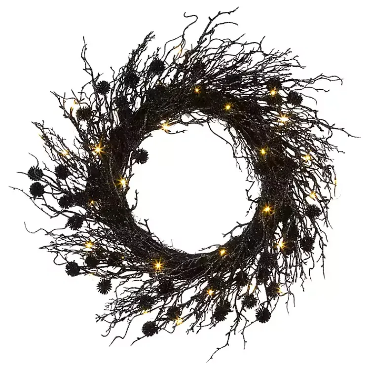 Halloween>Kirklands Home Pre-Lit Deadwood Wreath Black