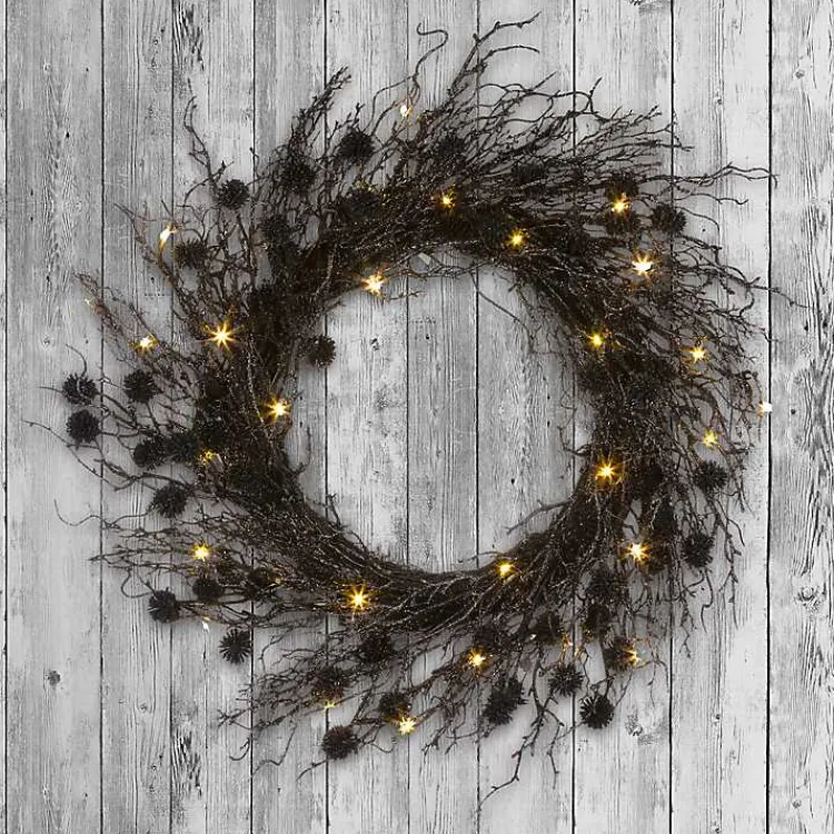 Halloween>Kirklands Home Pre-Lit Deadwood Wreath Black