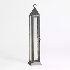 Lanterns>Kirklands Home Pre-Lit Metal Twinkle Lights Lantern, 22 in. Black