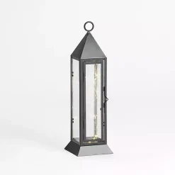 Lanterns>Kirklands Home Pre-Lit Metal Twinkle Lights Lantern, 15 in. Black