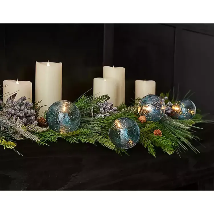 Christmas Tree Decorations>Kirklands Home Pre-Lit Crackle Glass Ornament Garland Blue