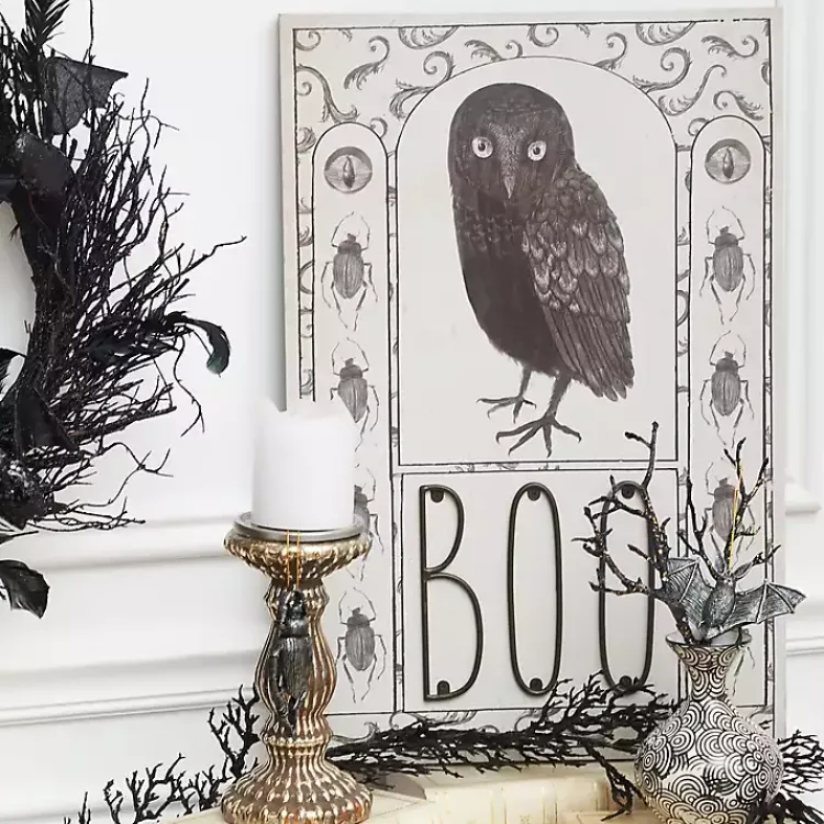 Halloween>Kirklands Home Pre-Lit Boo Owl Halloween Canvas Art Print