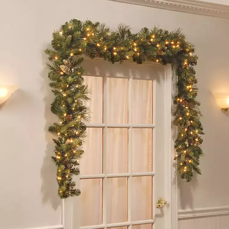 Christmas Arrangements & Garland>Kirklands Home Pre-Lit Carolina Pine Christmas Garland, 9 ft.