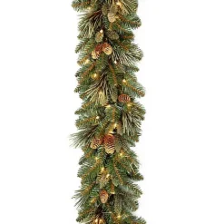 Christmas Arrangements & Garland>Kirklands Home Pre-Lit Carolina Pine Garland with Flocked Cones