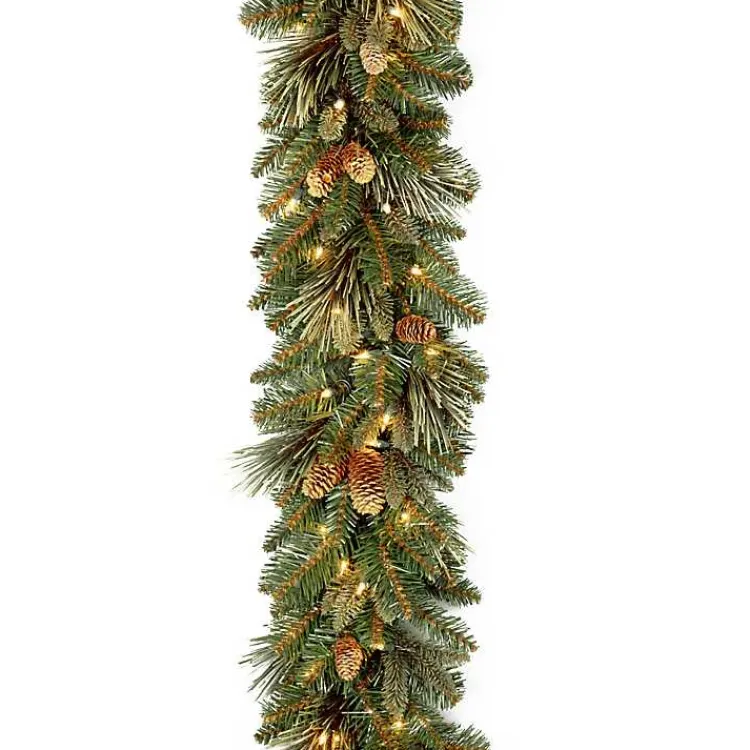 Christmas Arrangements & Garland>Kirklands Home Pre-Lit Carolina Pine Garland with Flocked Cones