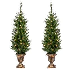 Christmas Arrangements & Garland>Kirklands Home Pre-Lit Cedar Pine Christmas Trees, Set of 2 Green