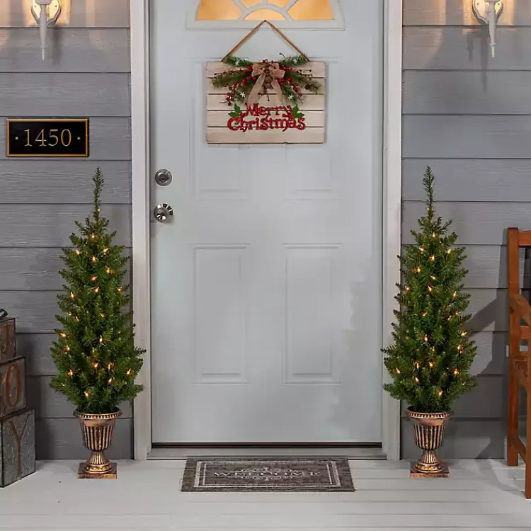Christmas Arrangements & Garland>Kirklands Home Pre-Lit Cedar Pine Christmas Trees, Set of 2 Green
