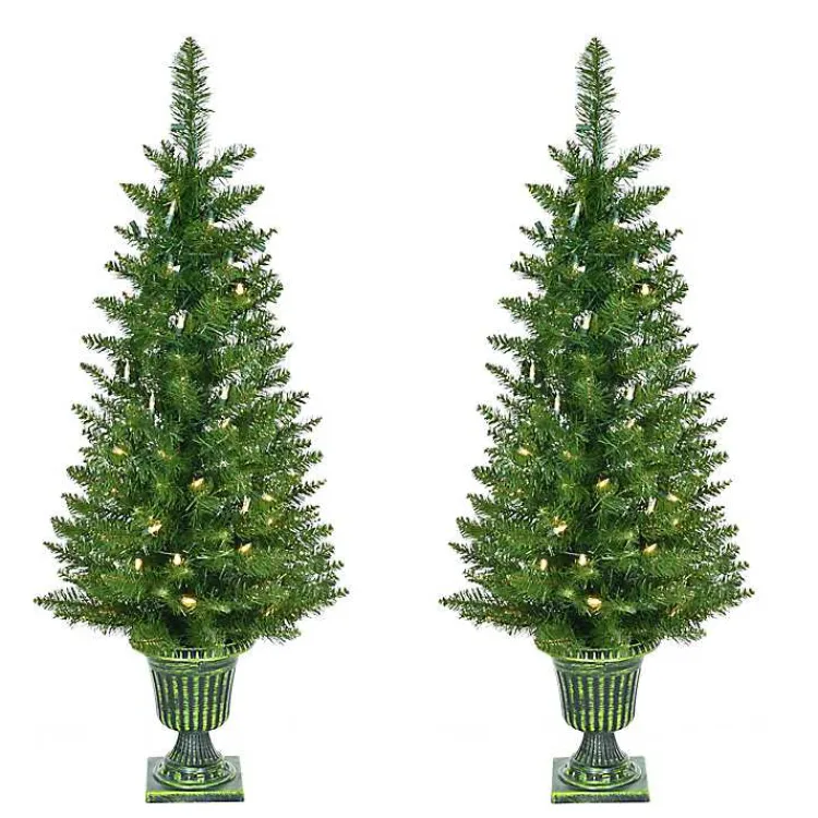Christmas Arrangements & Garland>Kirklands Home Pre-Lit Cedar Pine Christmas Trees, Set of 2 Green