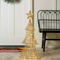 Outdoor Christmas Decorations>Kirklands Home Pre-Lit Champagne Glitter Christmas Tree, 32 in. Gold