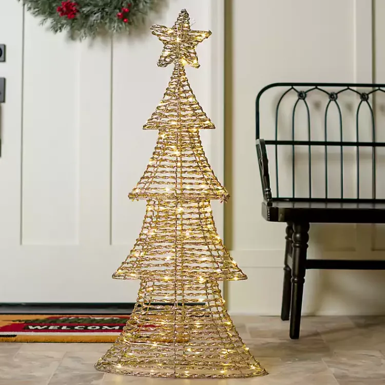 Outdoor Christmas Decorations>Kirklands Home Pre-Lit Champagne Glitter Christmas Tree, 41 in. Gold