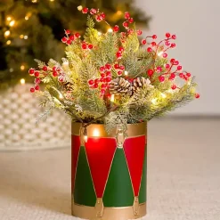 Arrangements & Greenery>Kirklands Home Pre-Lit Christmas Arrangement in Drum Vase, 21 in.