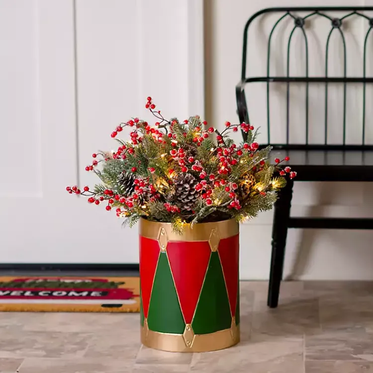 Arrangements & Greenery>Kirklands Home Pre-Lit Christmas Arrangement in Drum Vase, 28 in.