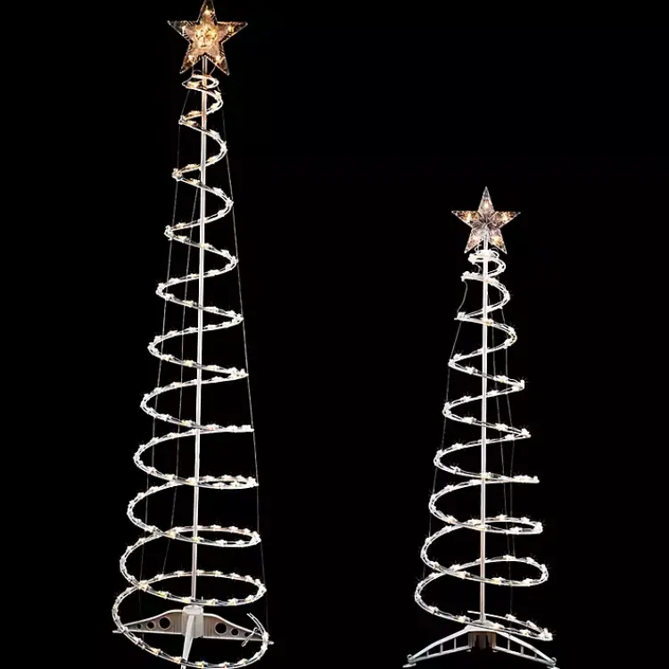 Outdoor Christmas Decorations>Kirklands Home Pre-Lit Clear Spiral Trees, Set of 2 White