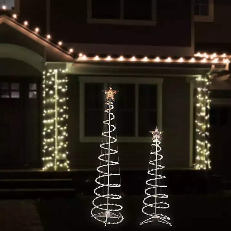 Outdoor Christmas Decorations>Kirklands Home Pre-Lit Clear Spiral Trees, Set of 2 White