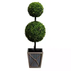 Trees & Topiaries>Kirklands Home Pre-Lit Double Boxwood Topiary in Planter, 3 ft.
