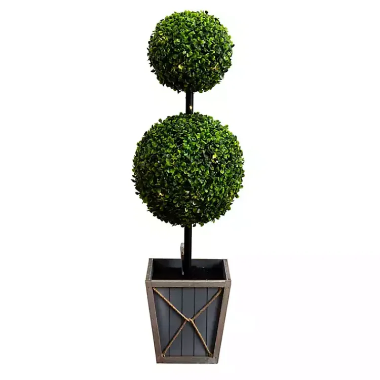 Trees & Topiaries>Kirklands Home Pre-Lit Double Boxwood Topiary in Planter, 3 ft.