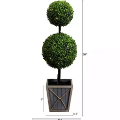 Trees & Topiaries>Kirklands Home Pre-Lit Double Boxwood Topiary in Planter, 3 ft.