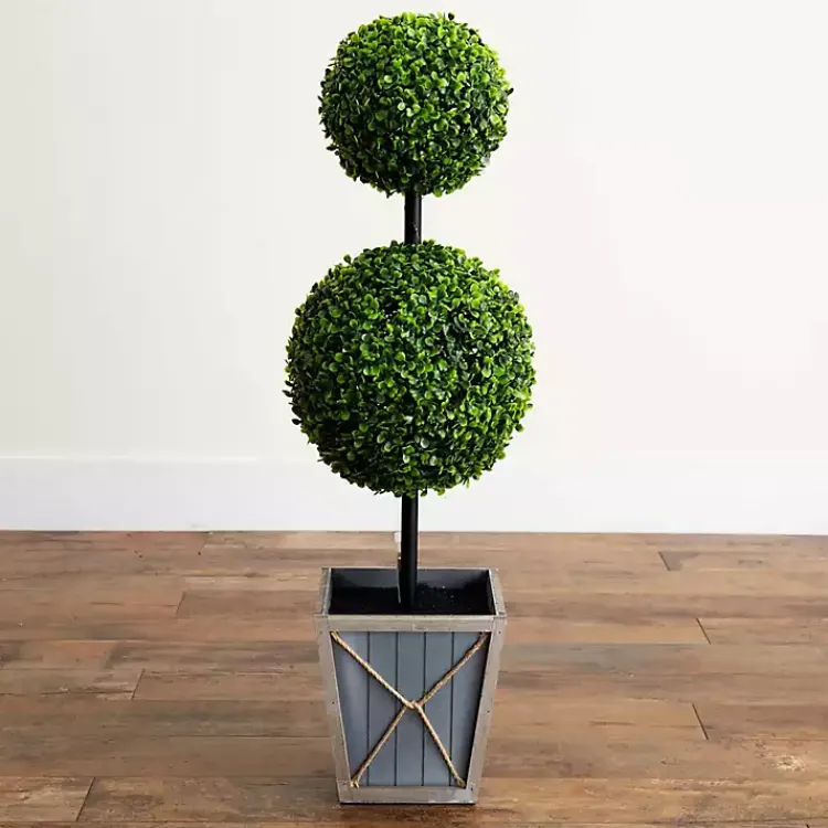 Trees & Topiaries>Kirklands Home Pre-Lit Double Boxwood Topiary in Planter, 3 ft.