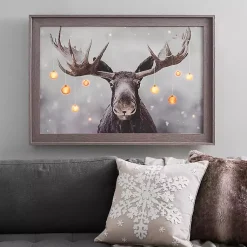 Christmas Art & Wall Decor>Kirklands Home Pre-Lit Elmer the Moose Framed Canvas Art Print Brown