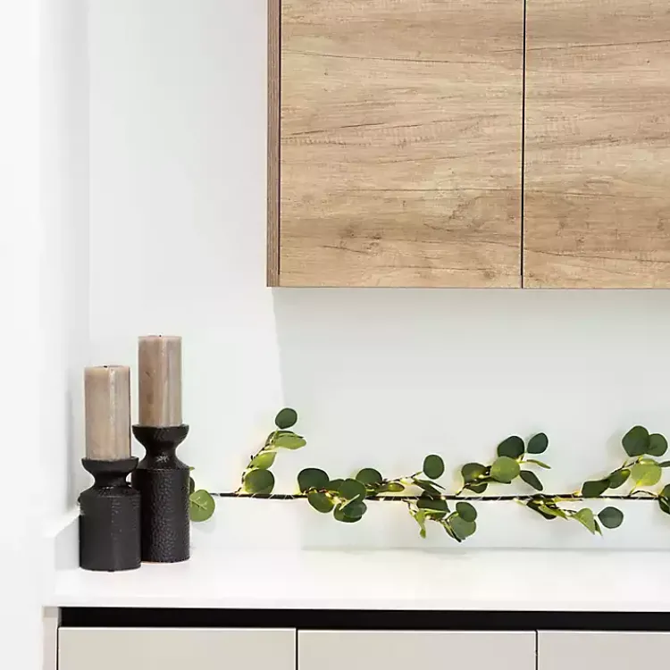 Arrangements & Greenery>Kirklands Home Pre-Lit Eucalyptus Battery Operated Garland Green