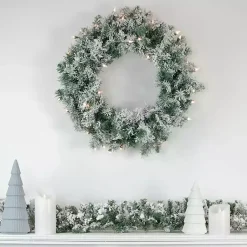 Christmas Wreaths>Kirklands Home Pre-lit Flocked Artificial Pine Wreath
