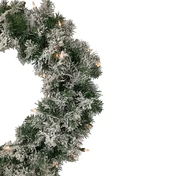 Christmas Wreaths>Kirklands Home Pre-lit Flocked Artificial Pine Wreath